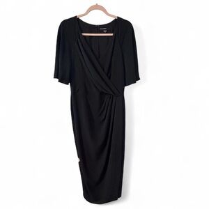 Maggy London Black Faux-Wrap Midi Dress